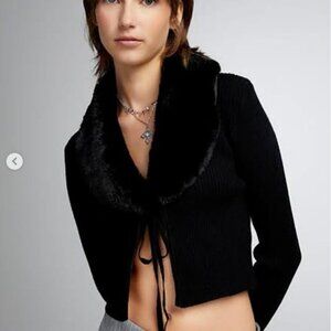 NWOT Altar'd State Black Cardigan with Faux Fur Collar size S/M